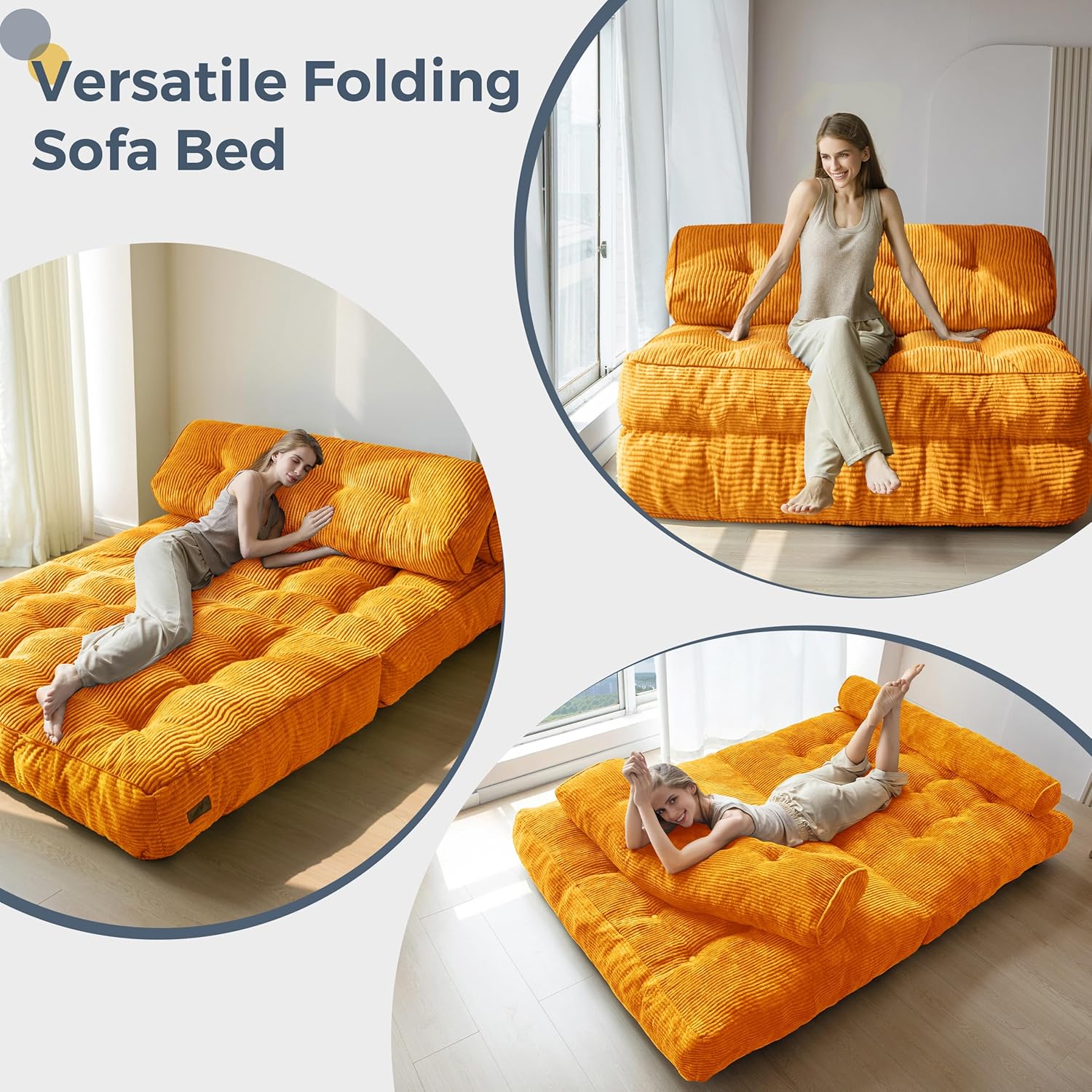 MAXYOYO Folding Sofa Bed Convertible Sleeper Chair with Pillow Foldable Mattress with Back Support wourant