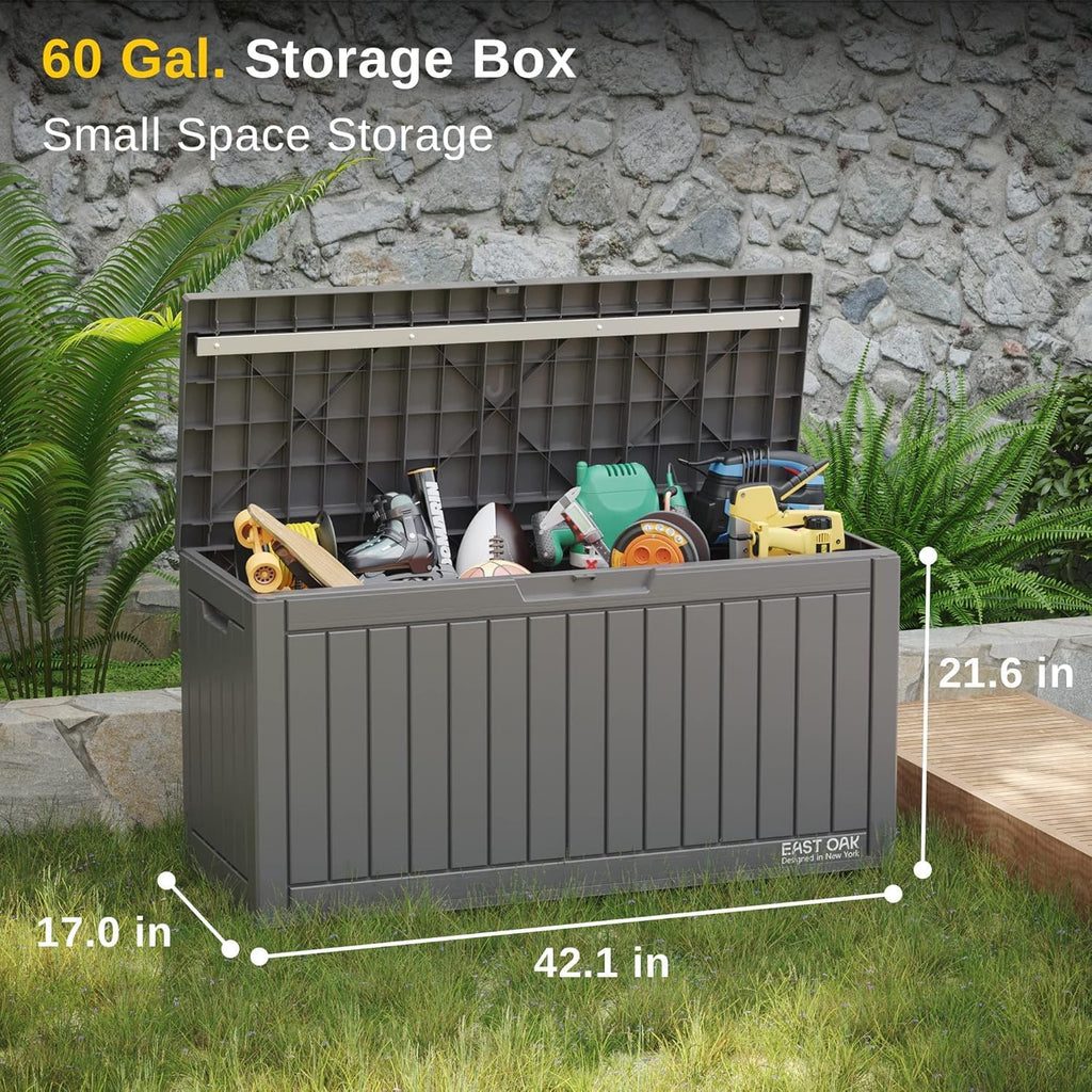 EAST OAK Outdoor Storage Box 60 Gallon Deck Box Indoor and Outdoor Use Waterproof Resin Storage wourant