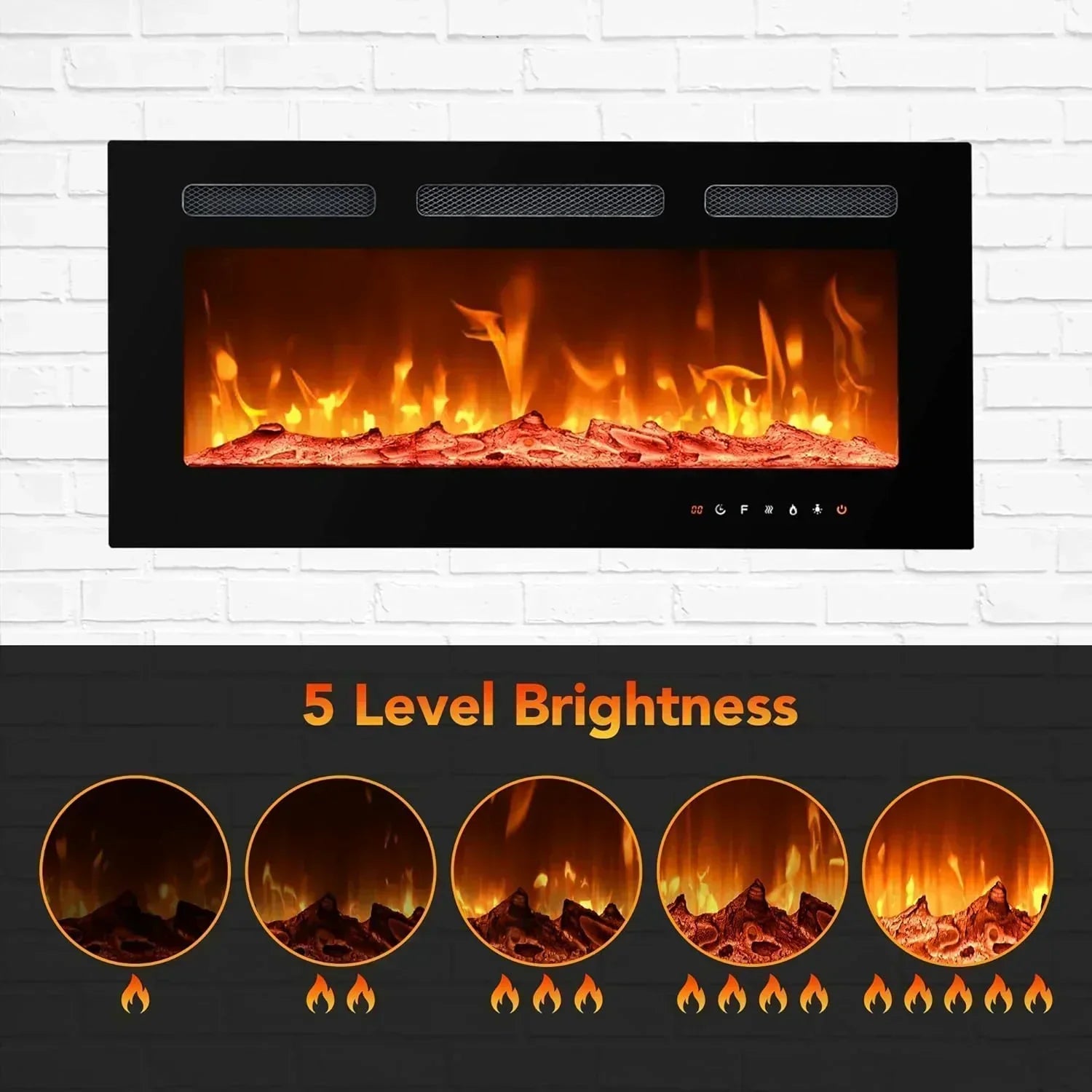 EUHOMY 50 Inch Electric Fireplace Wall Recessed Adjustable Flame Color Fireplace Heater wourant