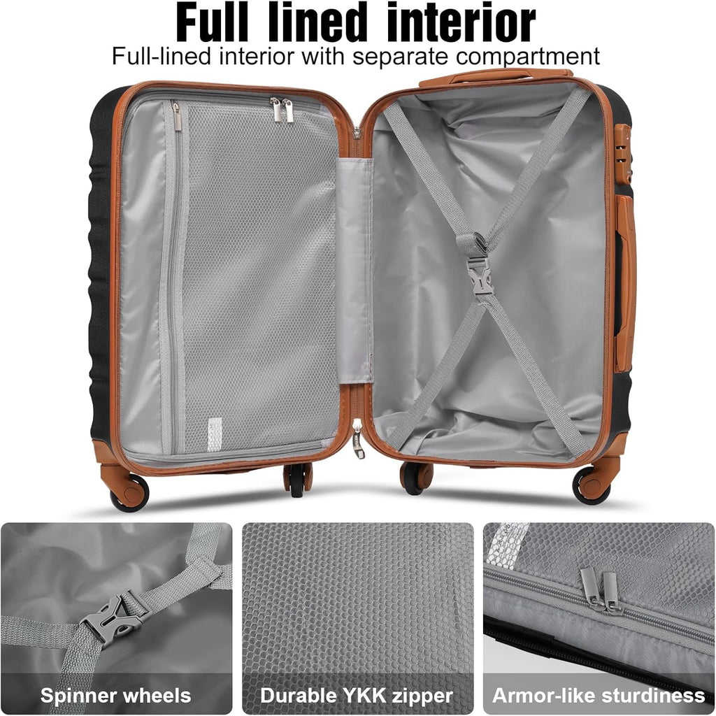 LONG VACATION 6 Piece Luggage Set Carry on Suitcase with ABS+PC hardshell Spinner Wheels wourant
