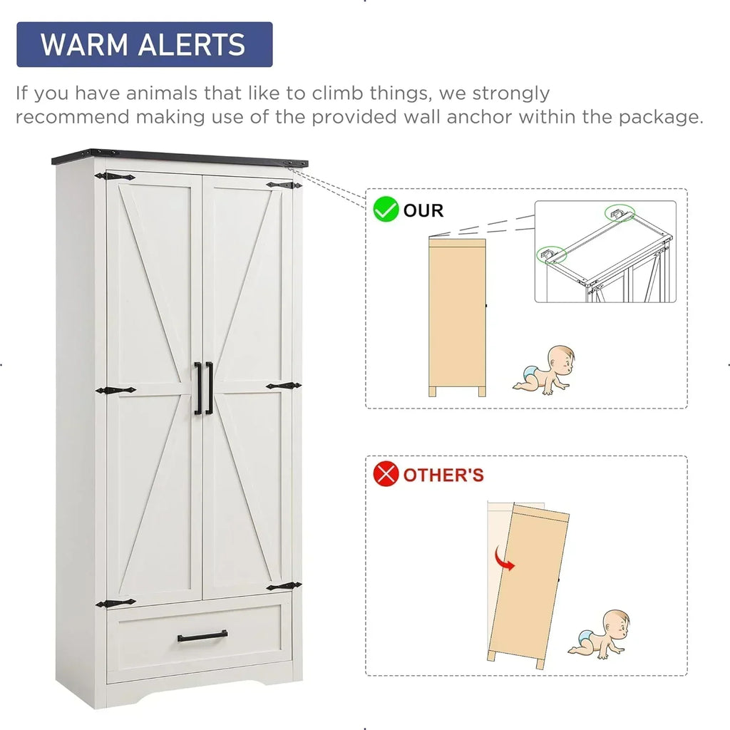 JXQTLINGMU Farmhouse Kitchen Pantry 72" Tall Wood Kitchen Storage Cabinet Adjustable Shelves wourant