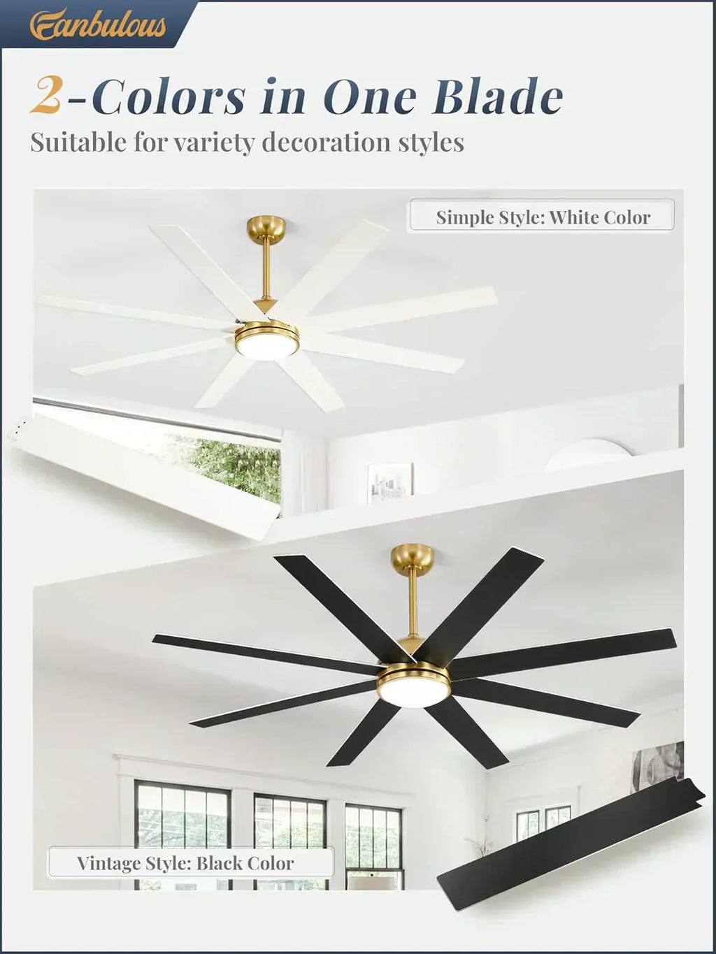 Ceiling Fan Indoor/Outdoor 8 Blades 65 inches wourant