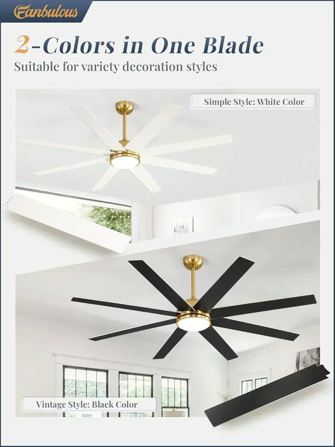 Ceiling Fan Indoor/Outdoor 8 Blades 65 inches wourant