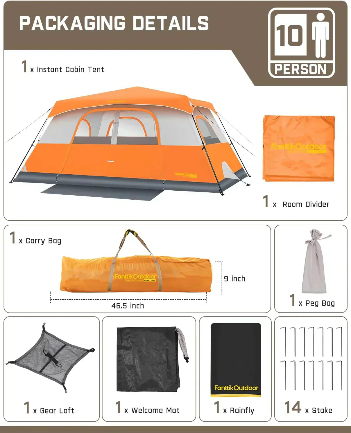 Portable camping tent for 4/6/8/10 people with instant cabin and rainproof and windproof wourant