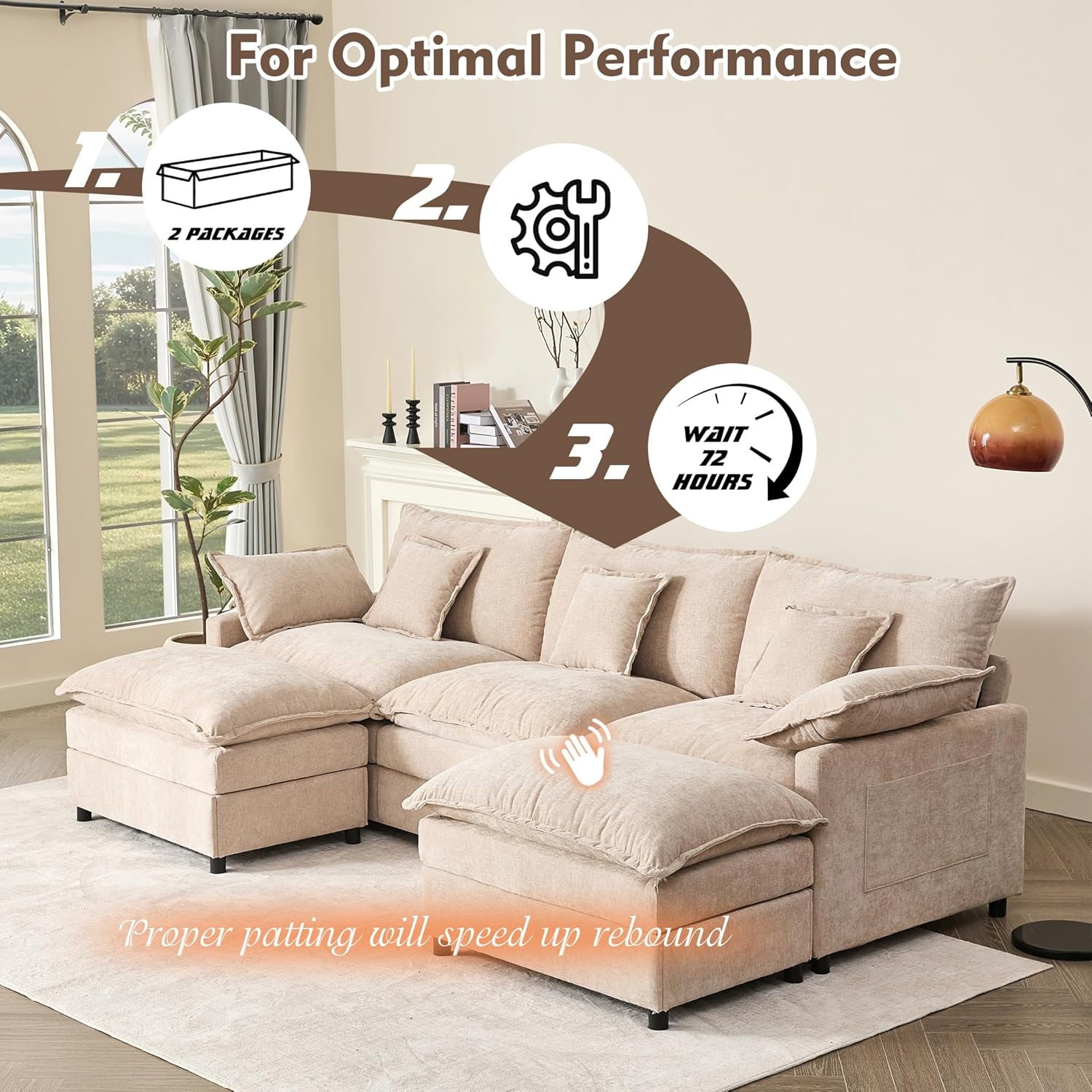108" U-shaped sofa modular sofa three-seater comfortable cloud sofa wourant