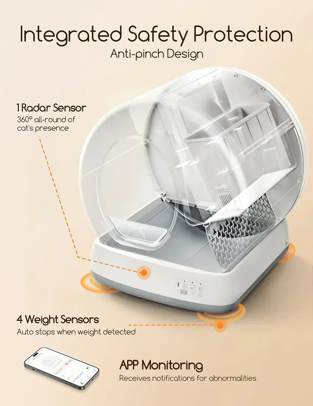 Self-Cleaning Cat Litter Box Integrated Safety Protection Automatic Cat Litter Box for Multi Cats wourant