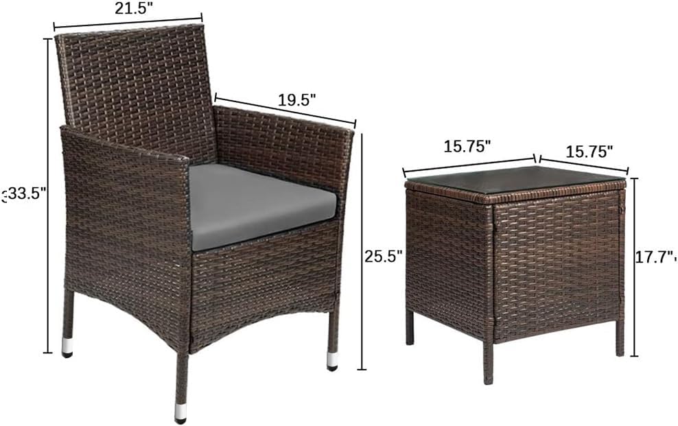 Devoko Patio Porch Furniture Sets 3 Pieces PE Rattan Wicker Chairs Outdoor Garden Furniture Sets wourant