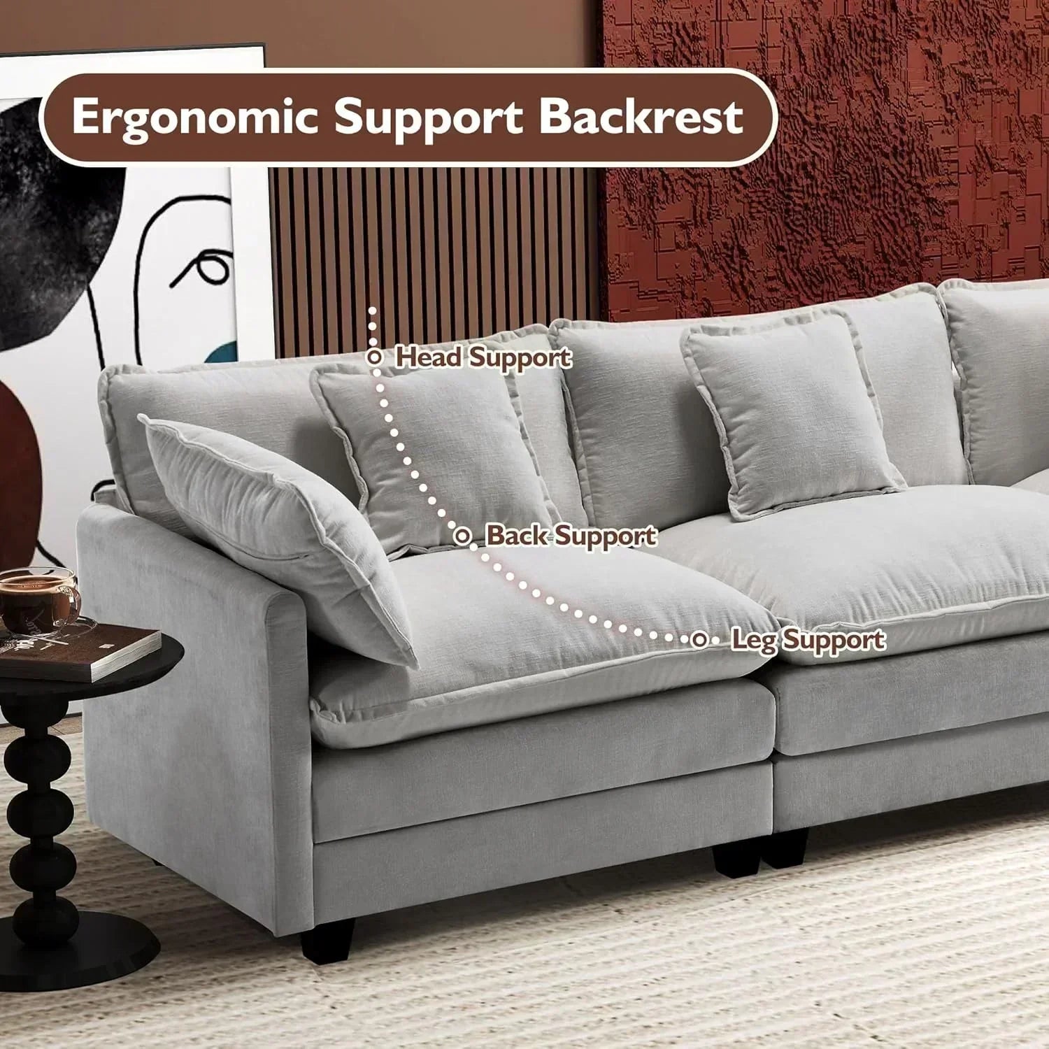 111.4 Inch L Shaped Modern Sofa Modular Cloud Sofa with Ottoman 4 Seater Chenille Deep Seat Sofa wourant