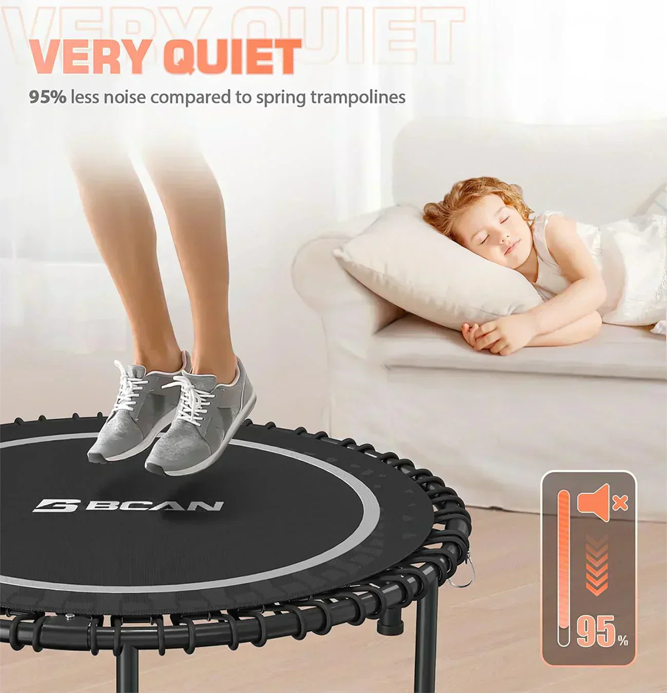 BCAN 450/550 LBS Foldable Mini Trampoline Fitness Trampoline Bungees Adjustable Foam Handle wourant