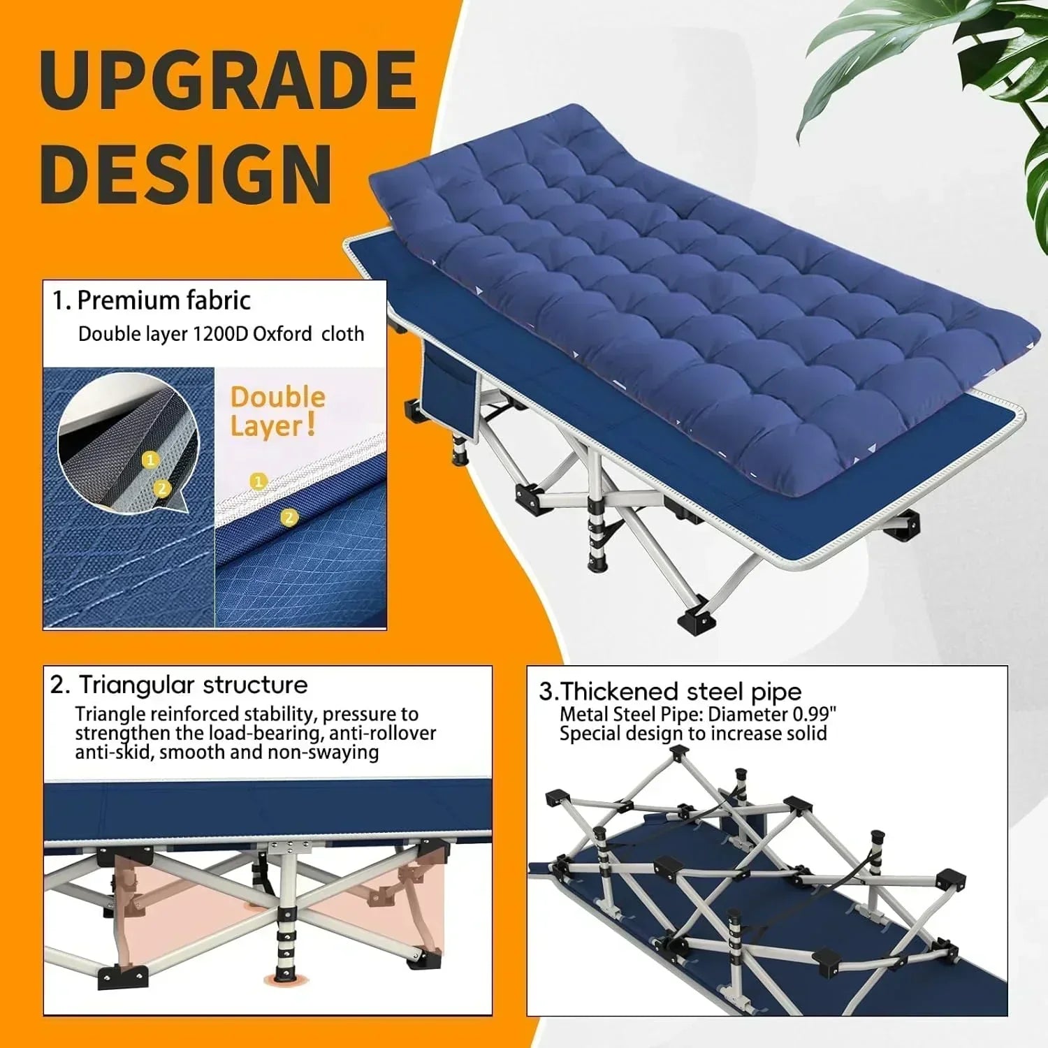 2-Pack Camping Cots with Mattress Comfortable Folding Bed Heavy Duty Baby Cot wourant
