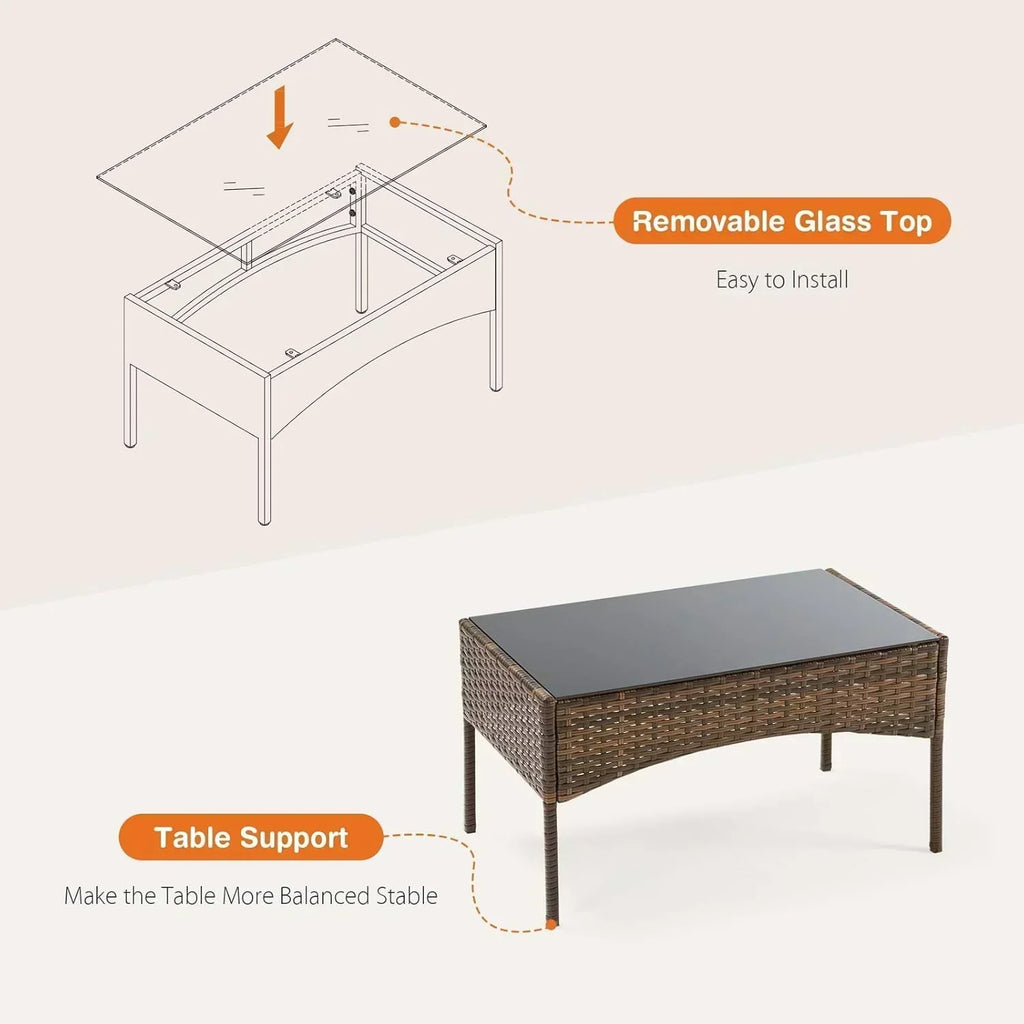 Sweetcripy Patio Furniture Set 3 Pieces Outdoor Furniture with Soft Cushion and Glass Table wourant