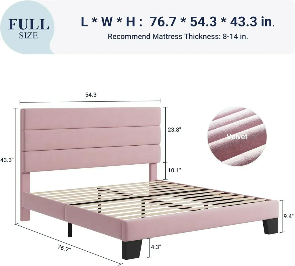 Allewie Queen Size Platform Bed Frame with Fabric Upholstered Headboard Wooden Slats Support wourant