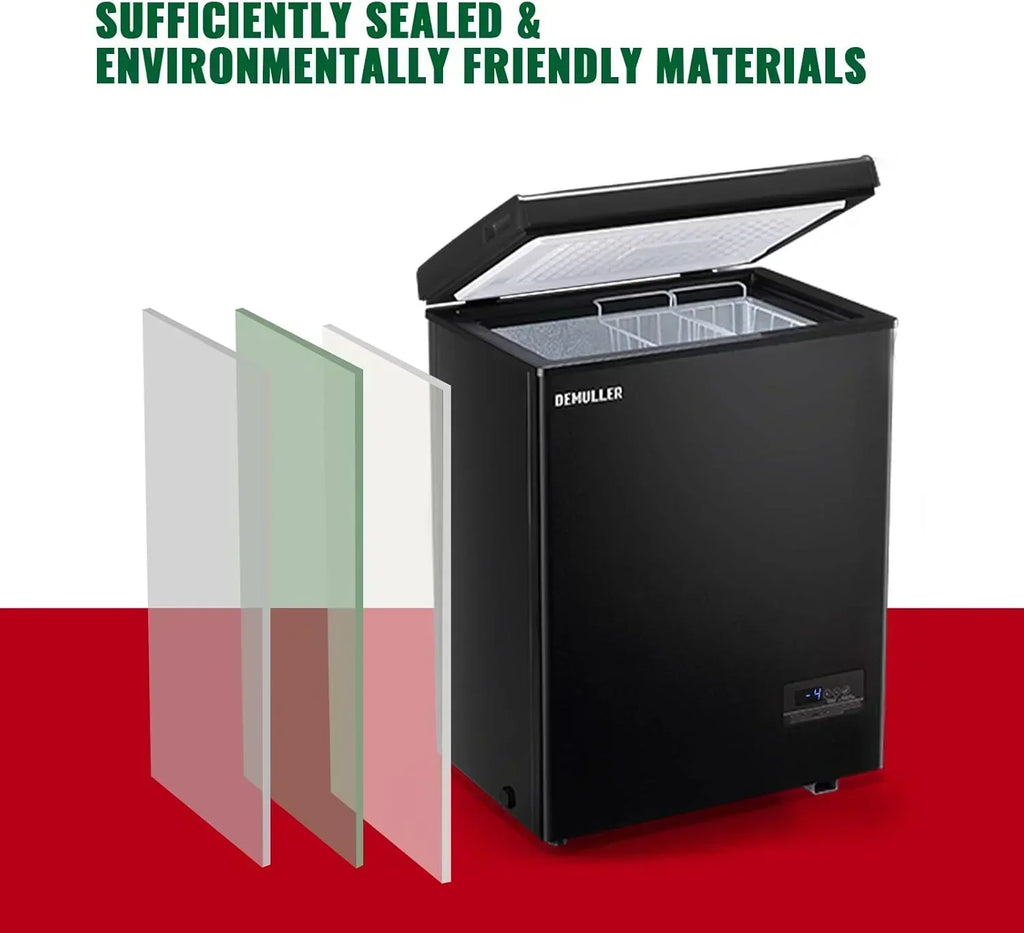 Chest Freezer 5.0Cubic Feet Deep Freezer Freestanding Freezers 2 Removable Stainless Steel Basket wourant