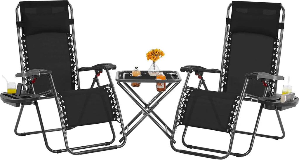3PCS Zero Gravity Recliner Portable Outdoor Reclining Chair Set Side Table Lounge Chairs wourant