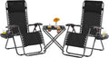 3PCS Zero Gravity Recliner Portable Outdoor Reclining Chair Set Side Table Lounge Chairs wourant