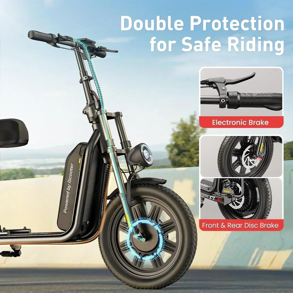 iScooter electric scooter with seat 28/19/15.6 mph top speed dual suspension scooter wourant