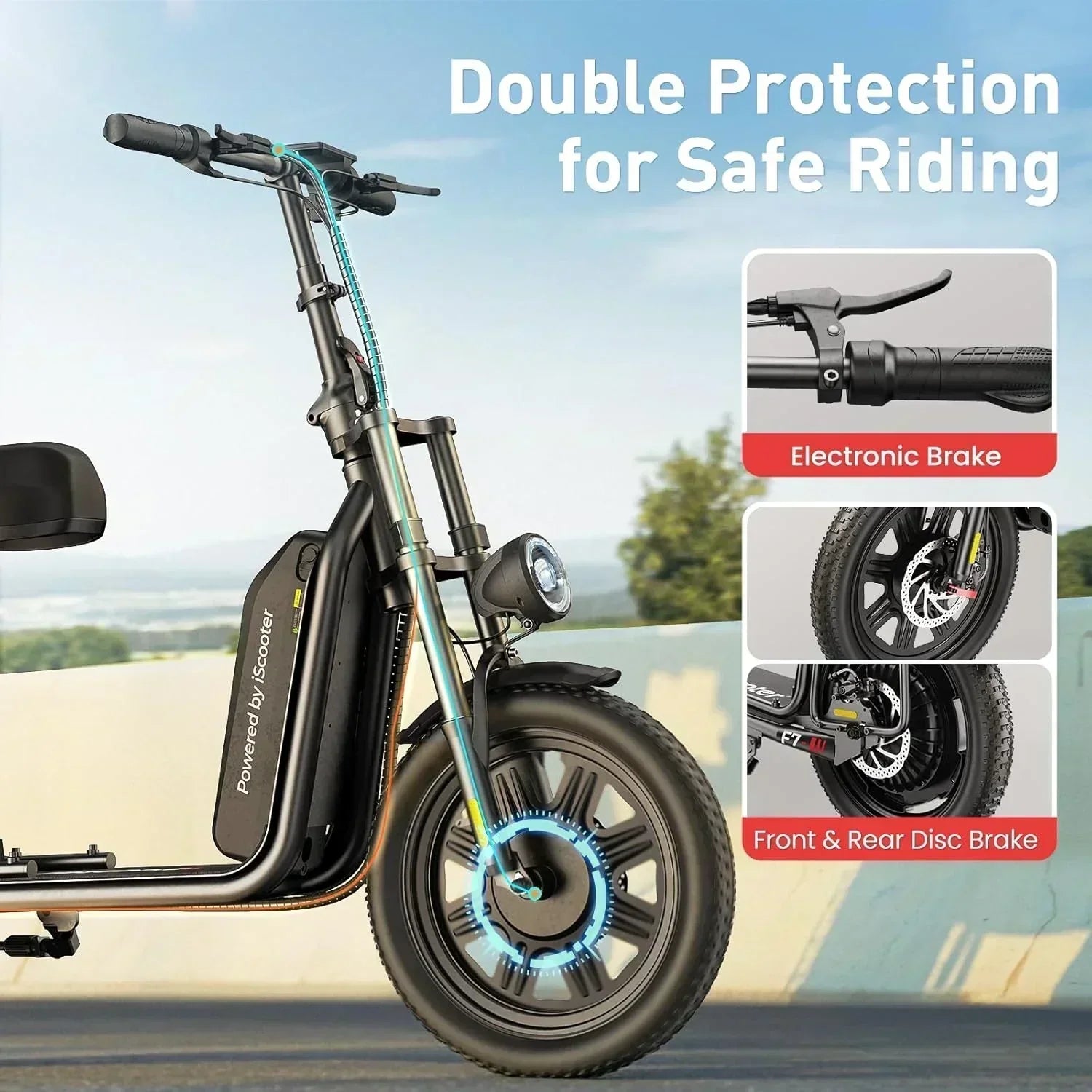 iScooter electric scooter with seat 28/19/15.6 mph top speed dual suspension scooter wourant