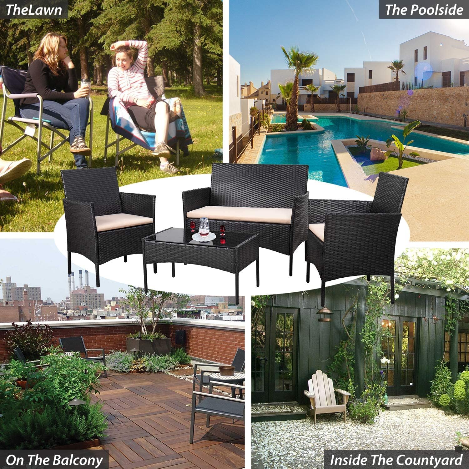 4 piece outdoor patio furniture set rattan chair wicker set wourant