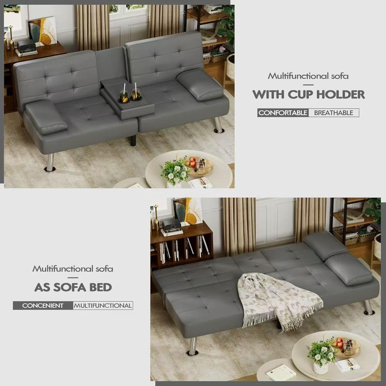 Homall Futon Sofa Bed Leather Futon Couch with Armrests Adjustable Recliner Sleeper Sofa Bed wourant