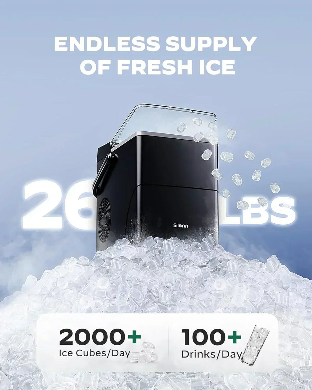Silonn Countertop Ice Maker Expanding Ice Basket 9 Cubes Ice Basket Self-Cleaning Ice Maker wourant