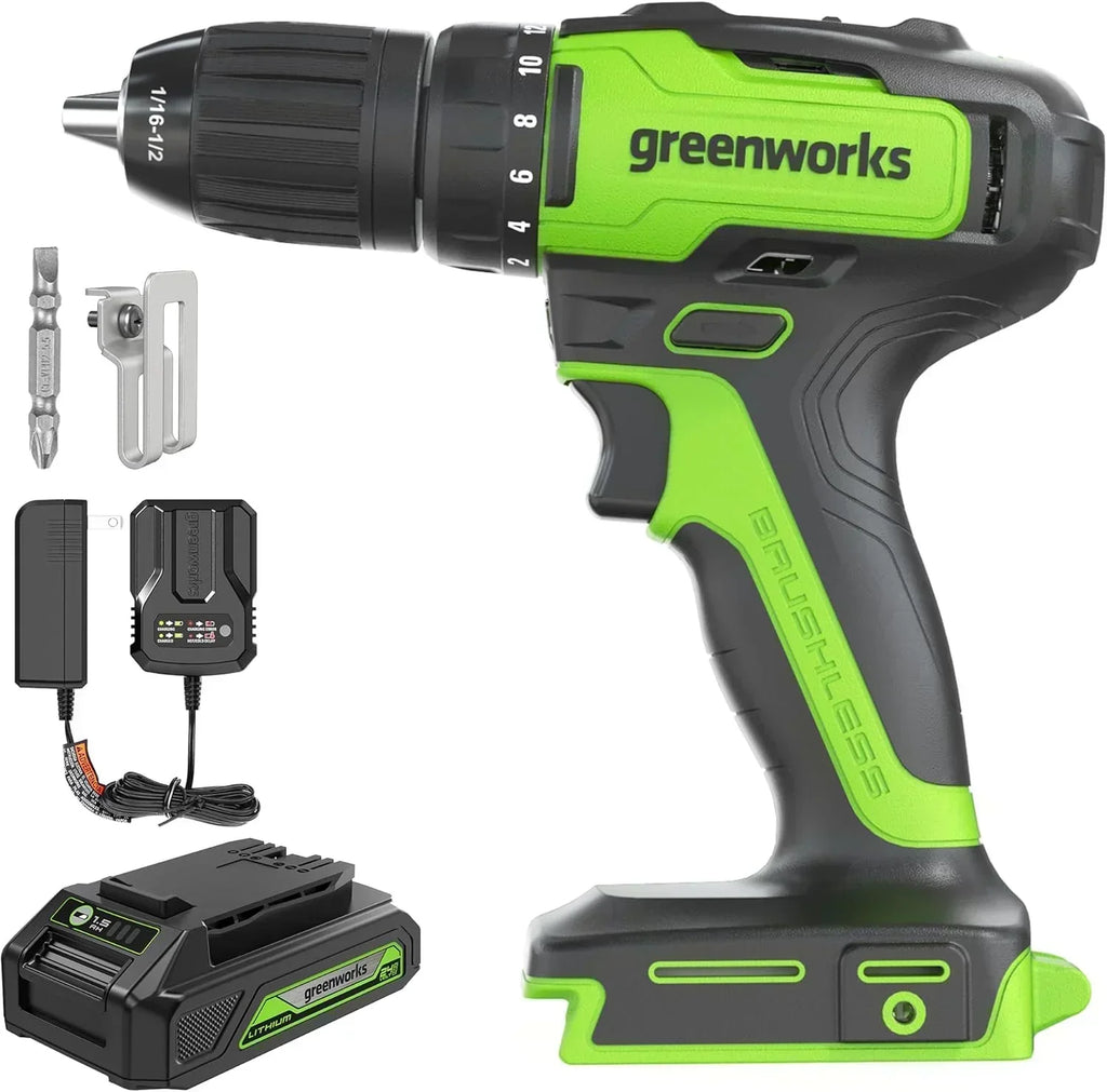 24V Brushless Cordless Drill Impact Driver Power Tool Combo Kit Included 1/2”Drill & 1/4”Hex wourant