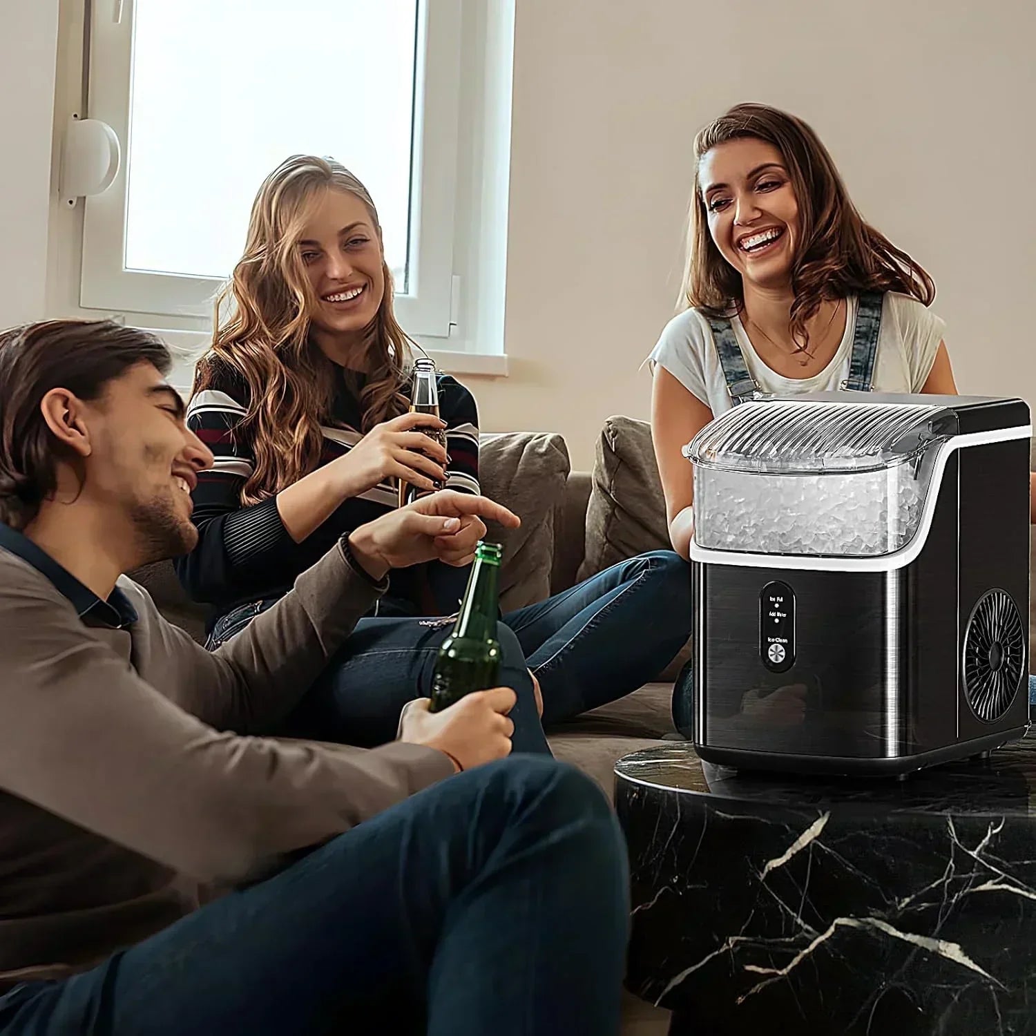 Nugget Ice Makers Countertop Pebble Ice Machine with Chewable Pellet Ice Self-Cleaning wourant