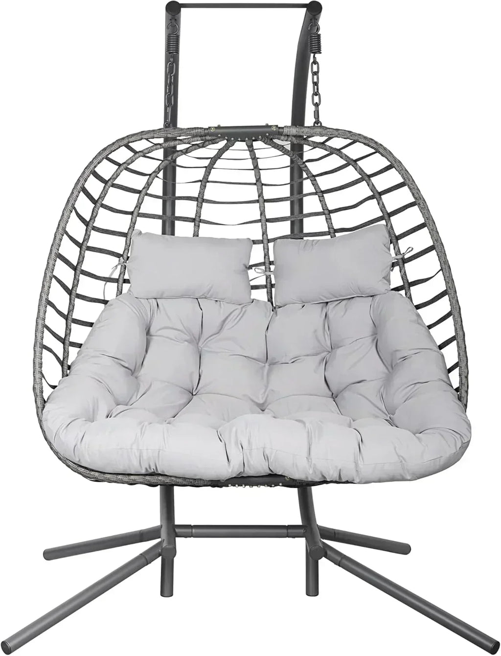 HWB Hanging Egg Chair with Stand Patio Wicker Hammock Egg Swing Chair Cushion for Bedroom wourant