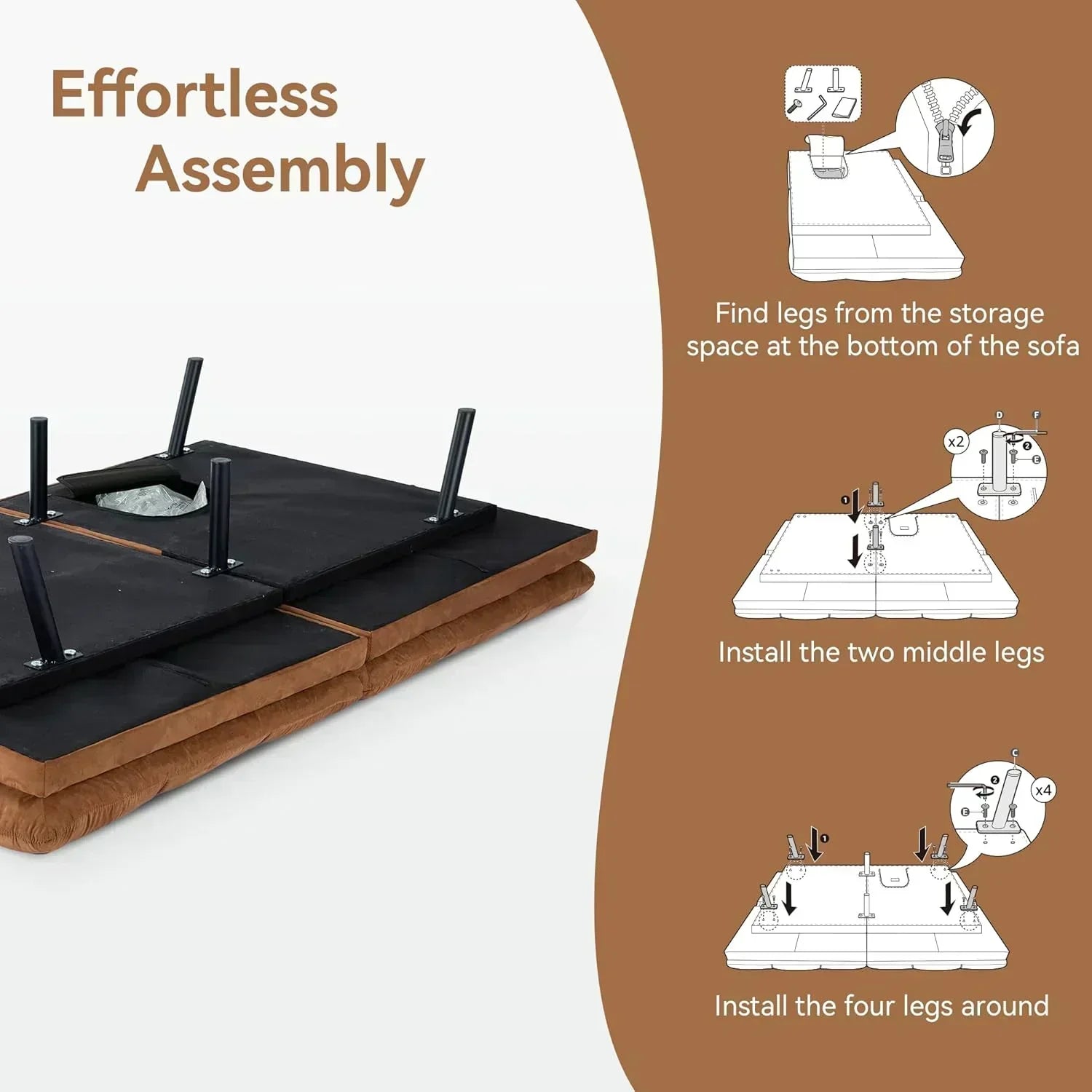 Brown loveseat convertible sofa memory foam futon sofa bed modern sleeper sofa wourant