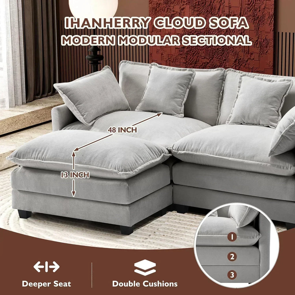 111.4 Inch L Shaped Modern Sofa Modular Cloud Sofa with Ottoman 4 Seater Chenille Deep Seat Sofa wourant