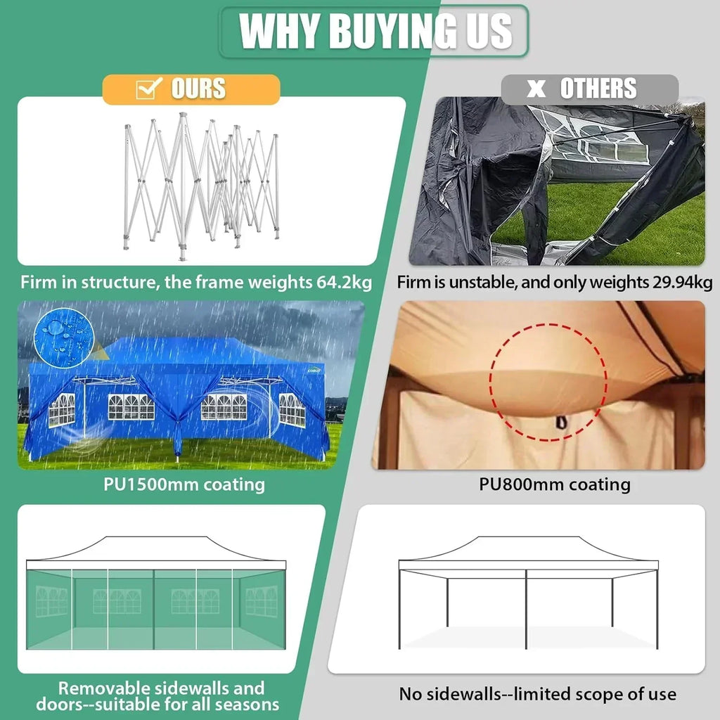 COBIZI 10x20 Heavy Duty Pop up Canopy Tent 6 sidewalls Commercial Canopy Wedding Party Tents wourant