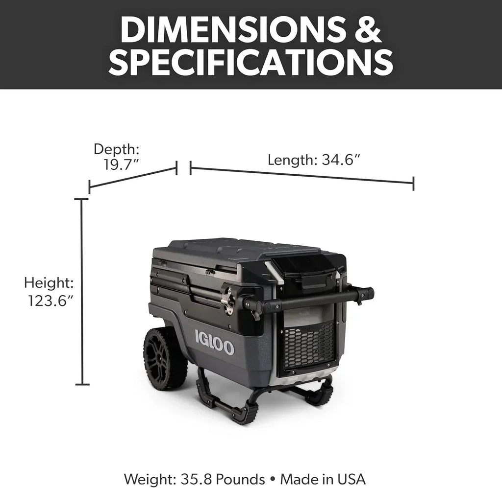 70Qt Wheeled Cooler Insulated Hard Shell Ice Chest wourant