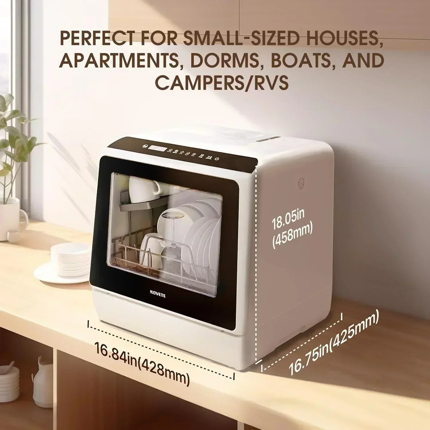 NOVETE portable tabletop dishwasher compact dishwasher with 5-liter built-in water tank wourant