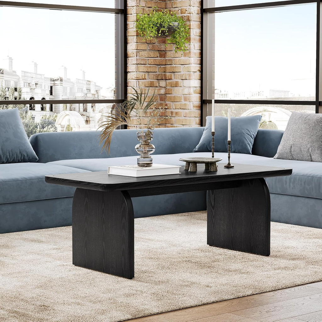 LITTLE TREE Farmhouse Coffee Table 47 Inch Round Corner Wood Center Table Rectangular wourant
