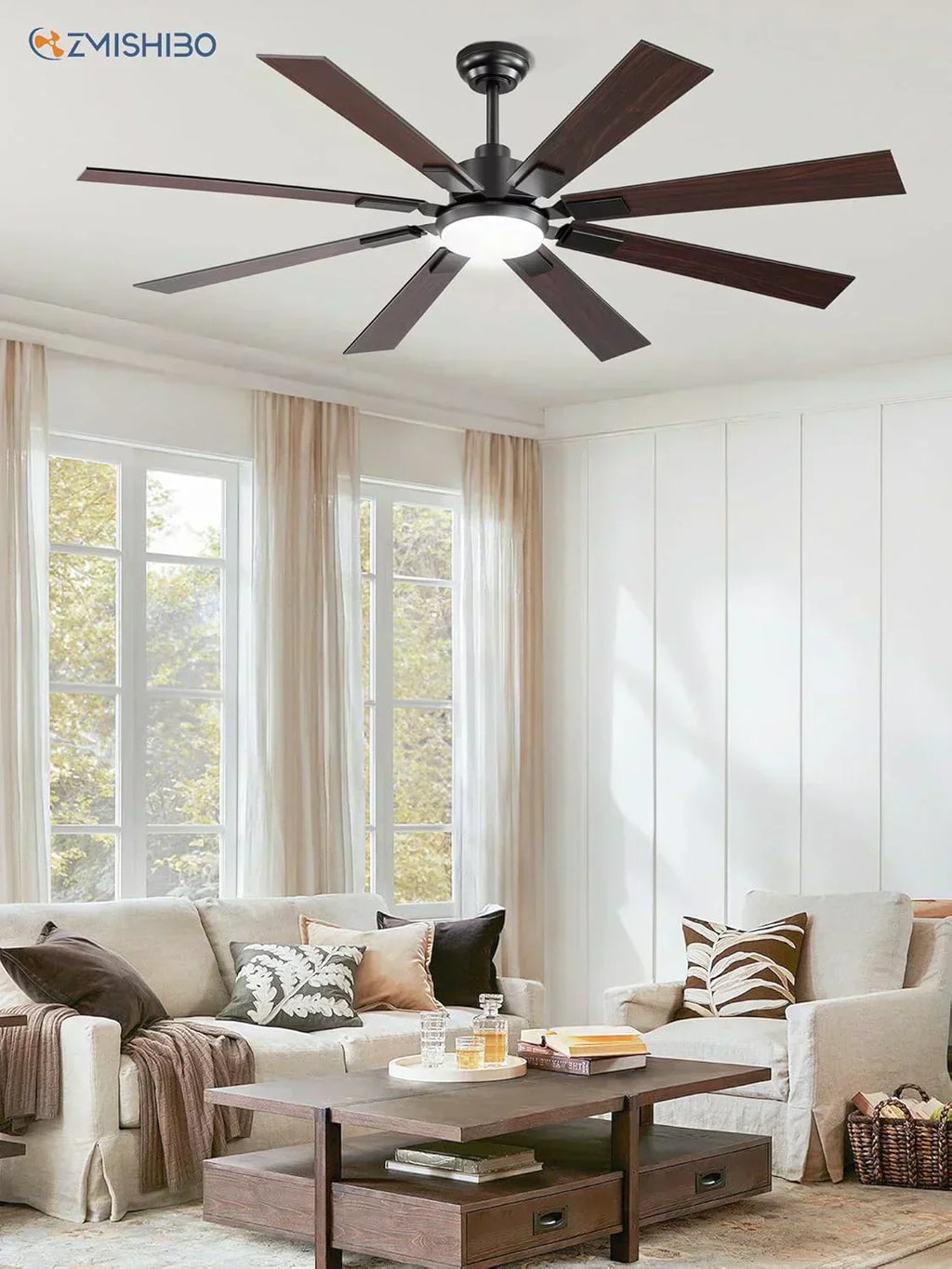Zmishibo 72-inch large ceiling fan with lighting and remote indoor/outdoor wourant