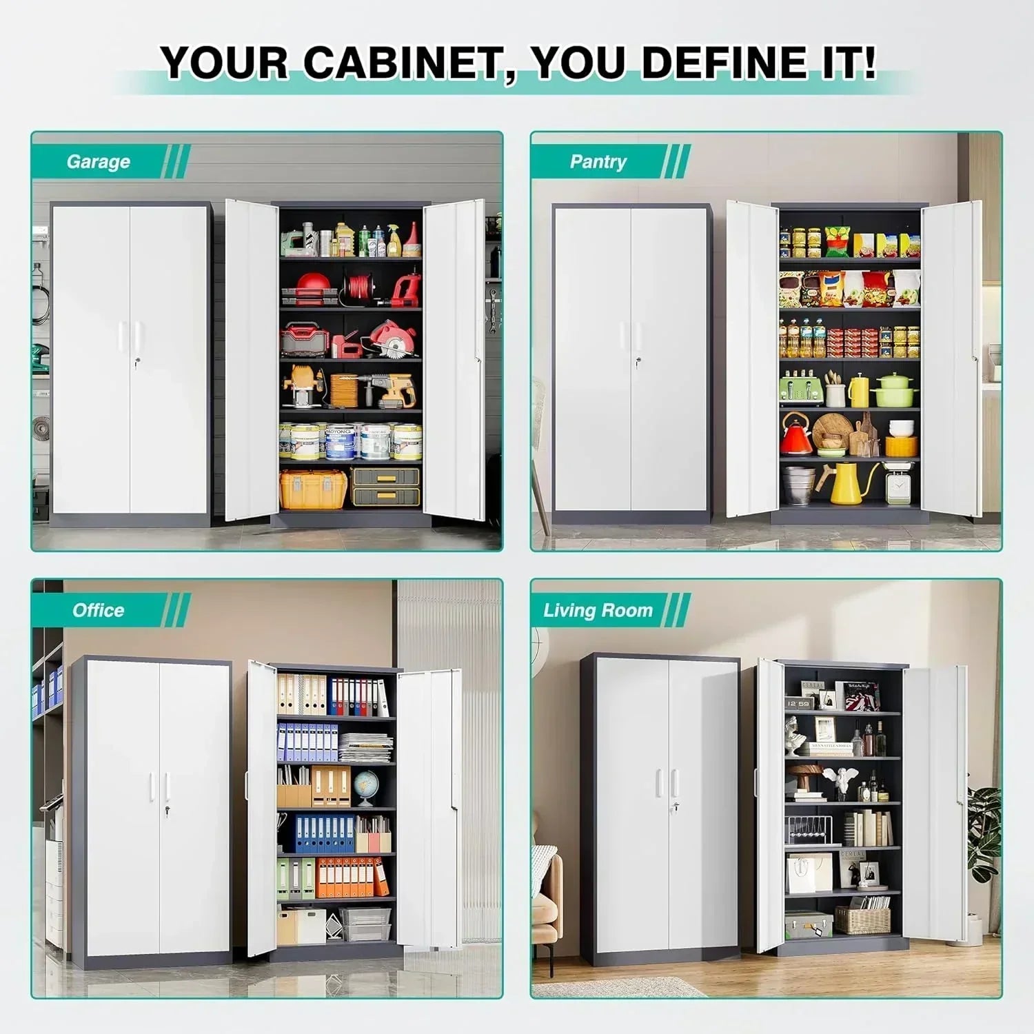 Metal Storage Cabinet with 2 Doors and 6 Shelves Black Metal Cabinet Garage Storage Cabinet wourant