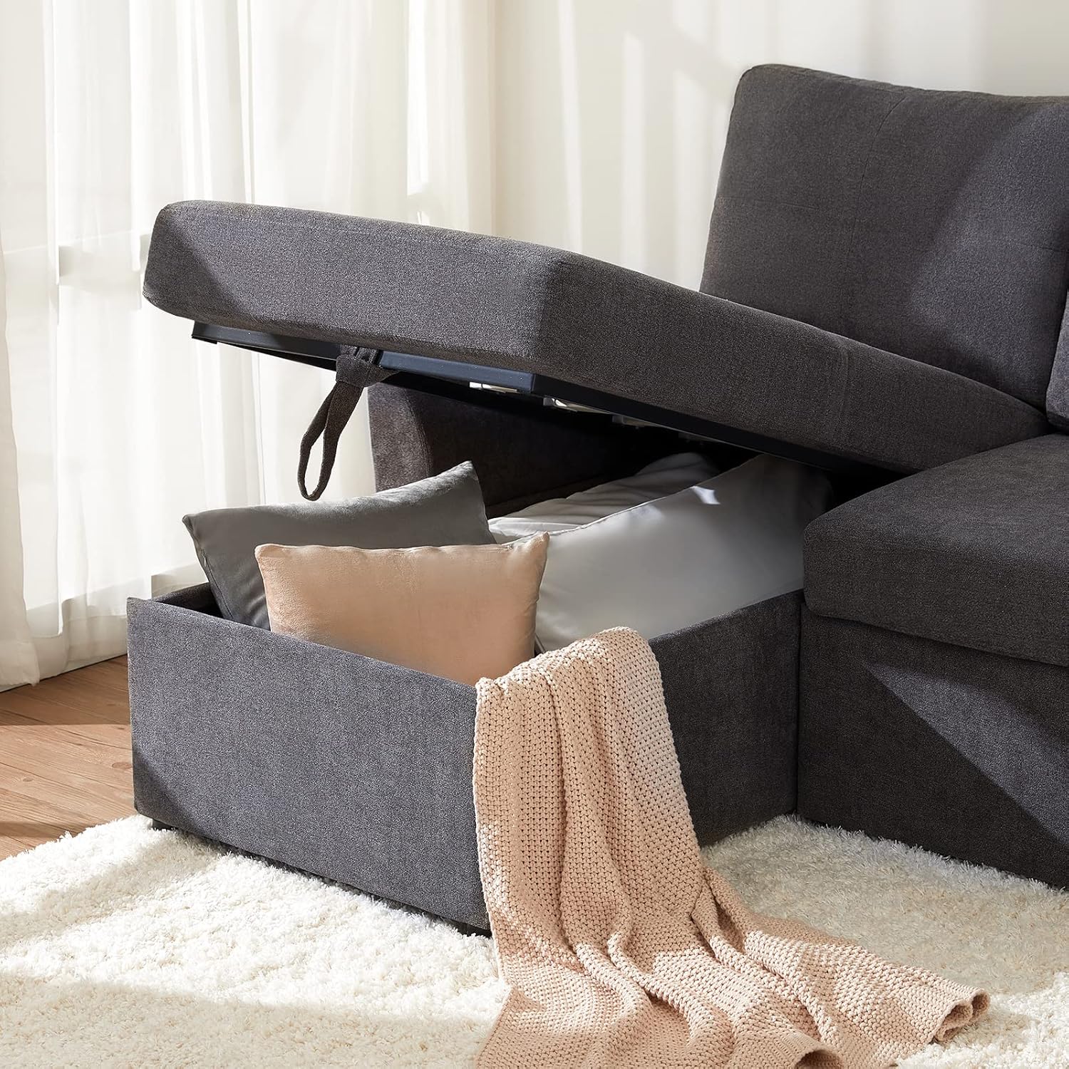 VanAcc Sofa Bed Sleeper Sofa with Storage Chaise 2 in 1 Pull Out Couch Living Room wourant