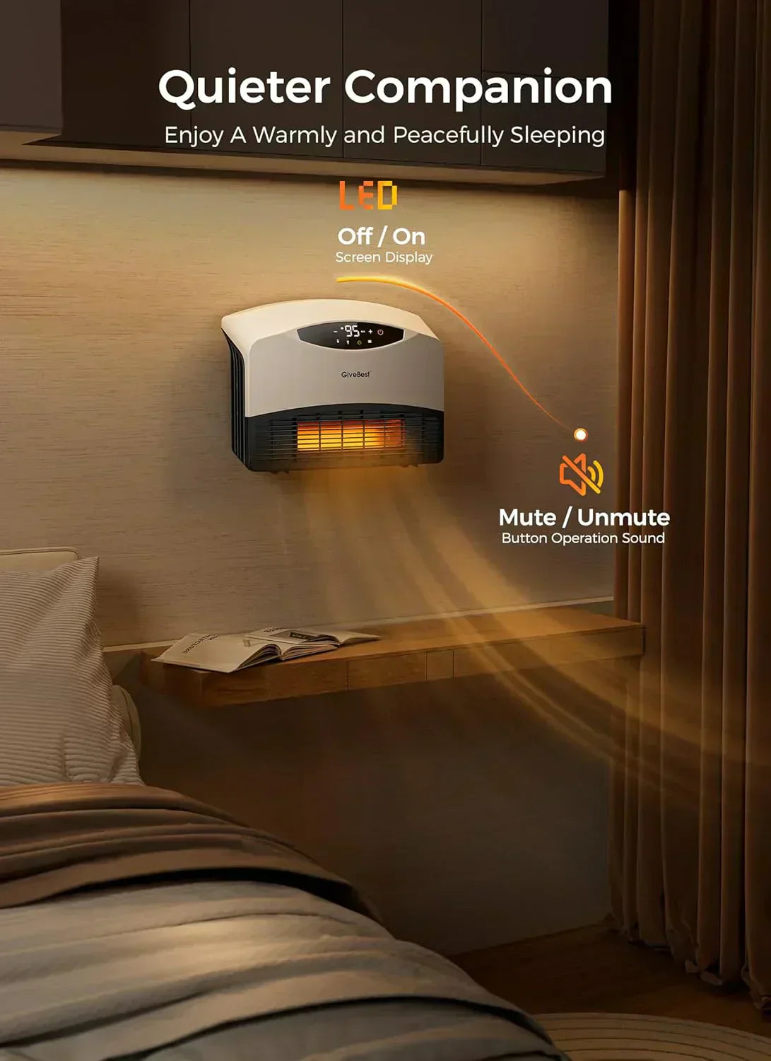 Wall mounted electric heater with WiFi and remote control floor standing heater 1500W wourant