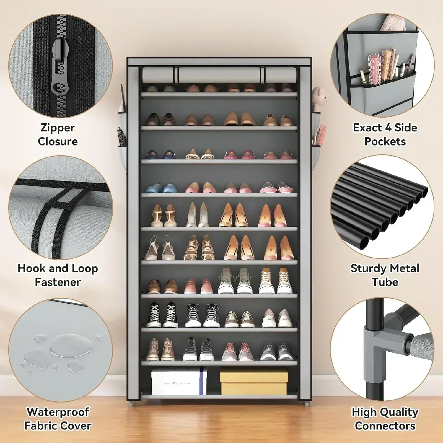 ROJASOP 10 Tier Shoe Rack with Covers Large Capacity Stackable Tall Shoe Shelf Storage wourant