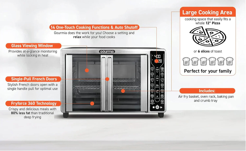 Gourmia Oven Air Fryer Combo with 17 Cooking Presets 24L Capacity Convection Rack wourant