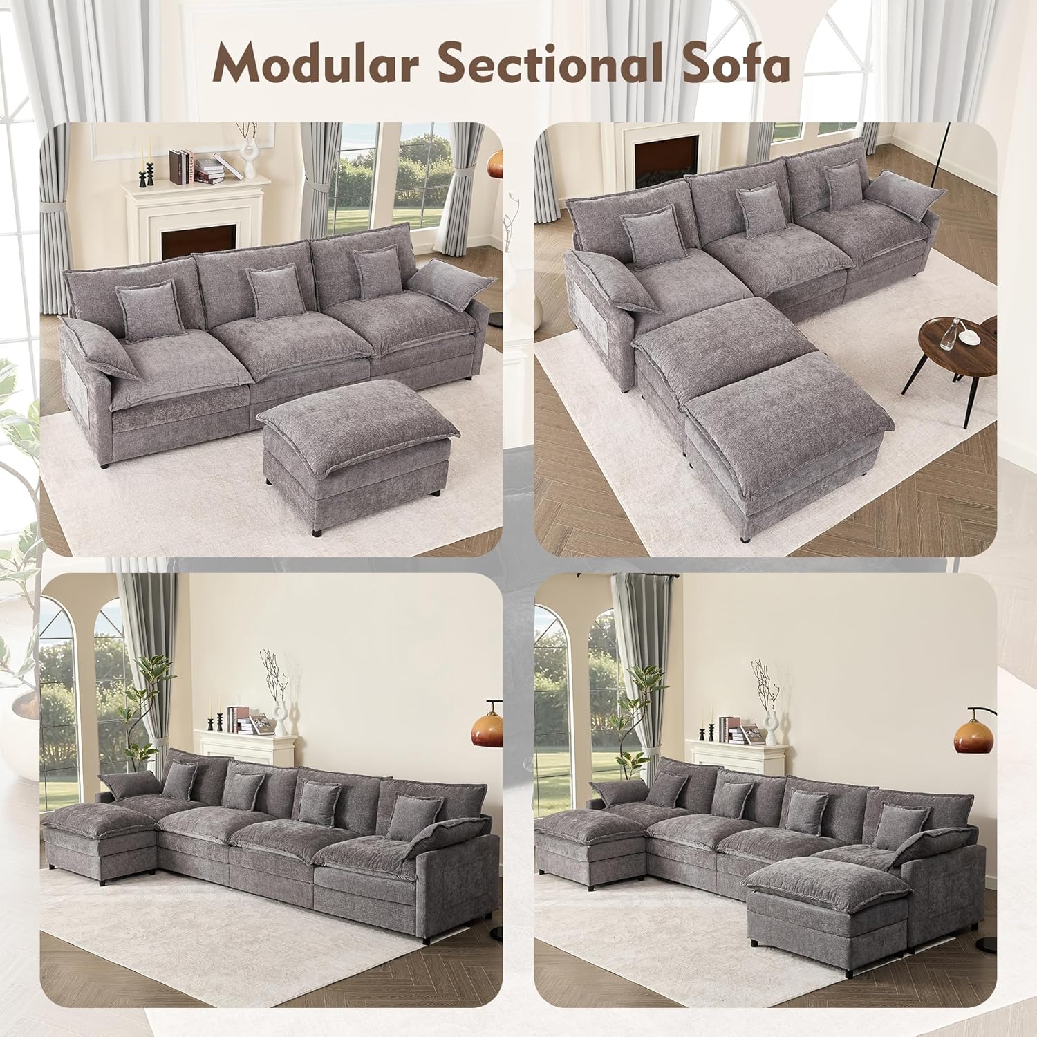 108 Inch U Shape Sofa Sectional Sofa Comfortable Cloud Sofa Living Room Deep Seat Sofa wourant