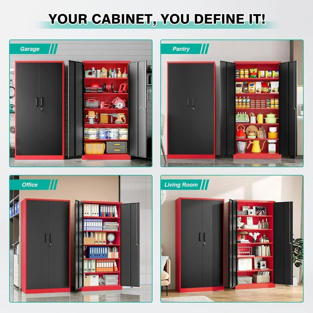 Metal Storage Cabinet with 2 Doors and 6 Shelves Black Metal Cabinet Garage Storage Cabinet wourant