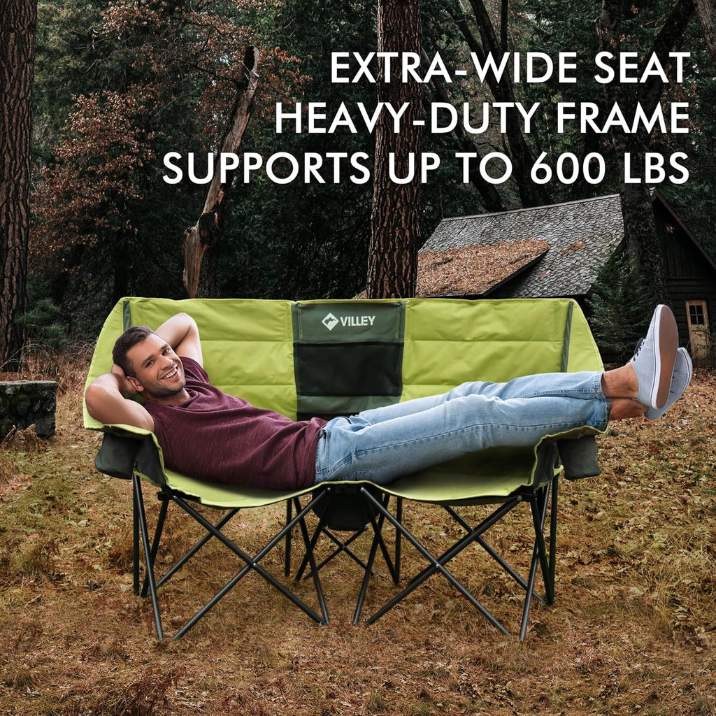 Double camping chair extra wide love seat heavy duty padded camping sofa portable folding chair wourant