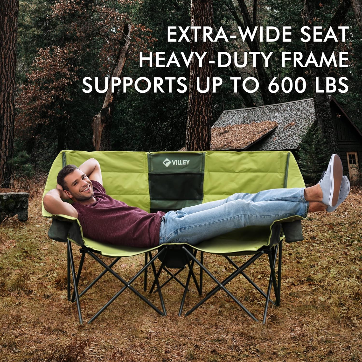 Double camping chair extra wide love seat heavy duty padded camping sofa portable folding chair wourant