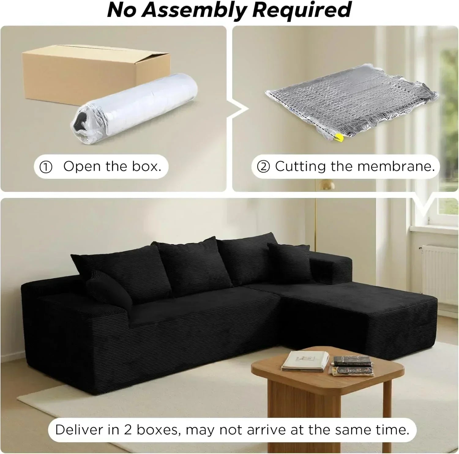 Cloud sofa with L-shaped lounge chair modern modular sofa with deep seats wourant