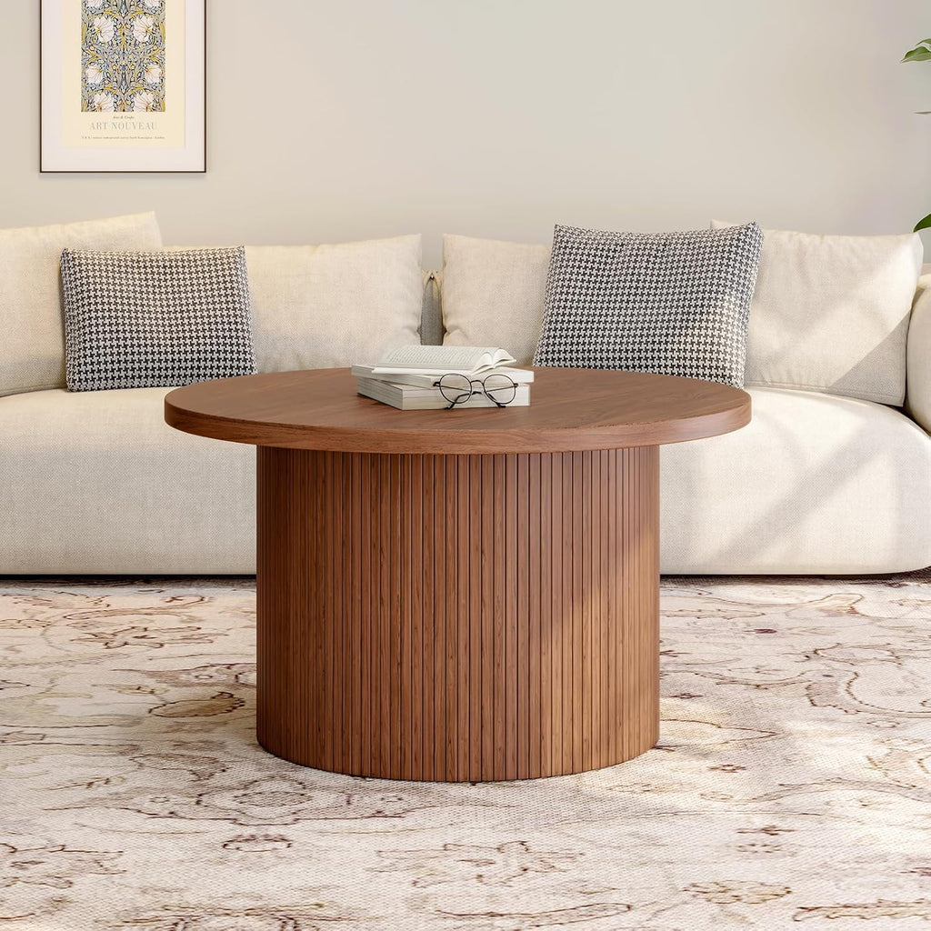 31.5 inch round coffee table living room roll-up coffee table mid-century modern wood coffee table wourant