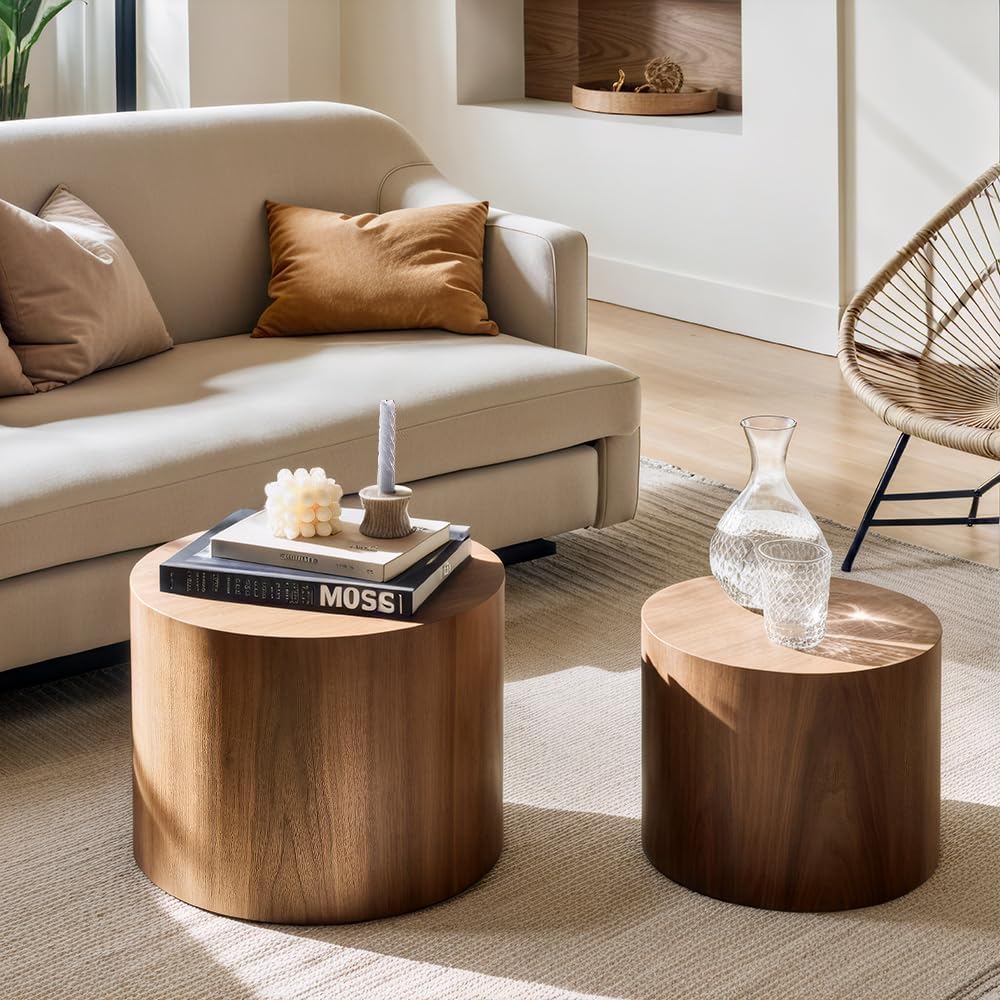 Nesting Coffee Table Set of 2 Modern Round Coffee Table with Non-Slip Feet Circle Accent Tables wourant