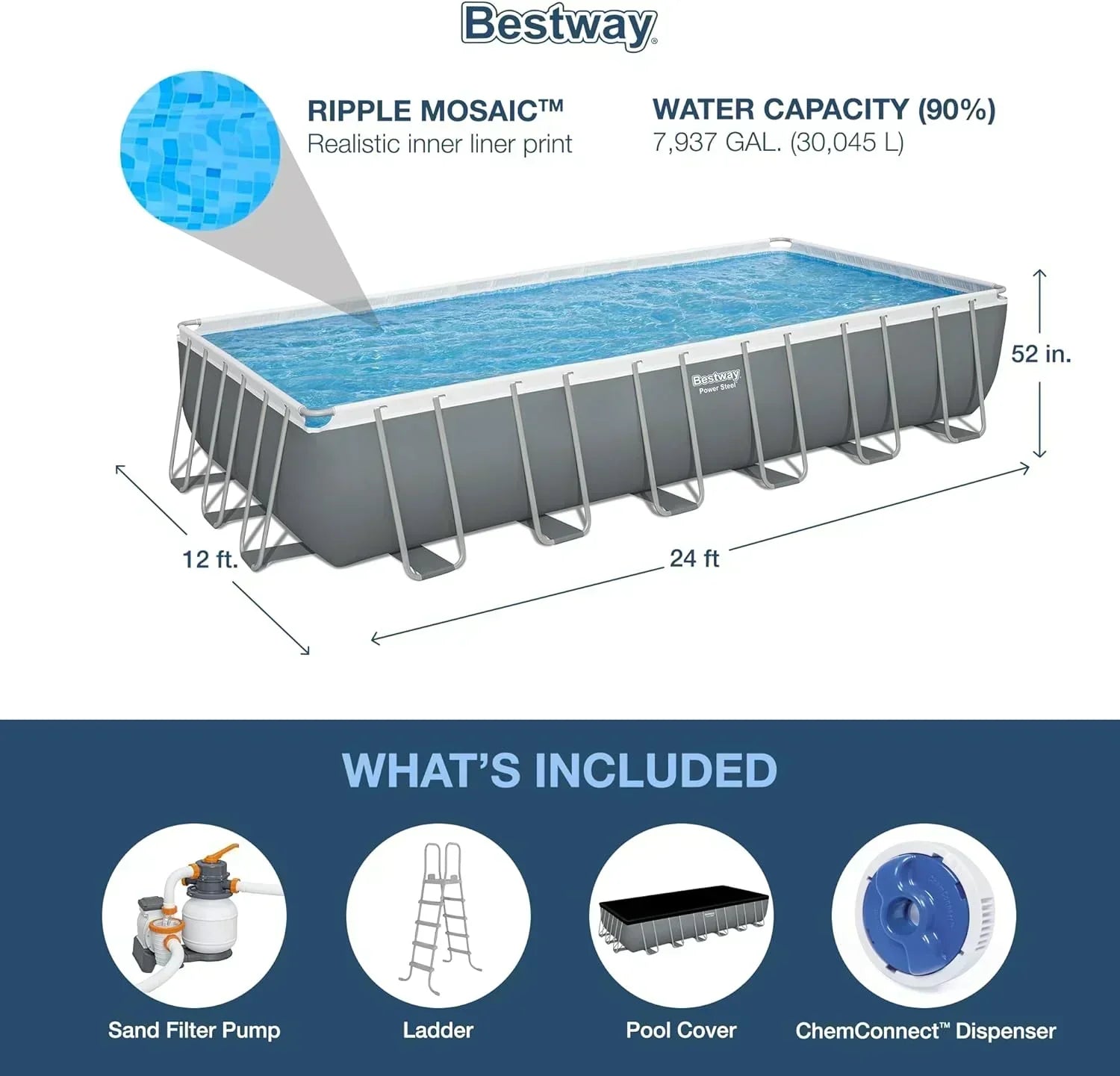 Power Steel 14' x 8'2" x 39.5" Oval Above Ground Pool Set Includes 530gal Filter Pump Ladder wourant