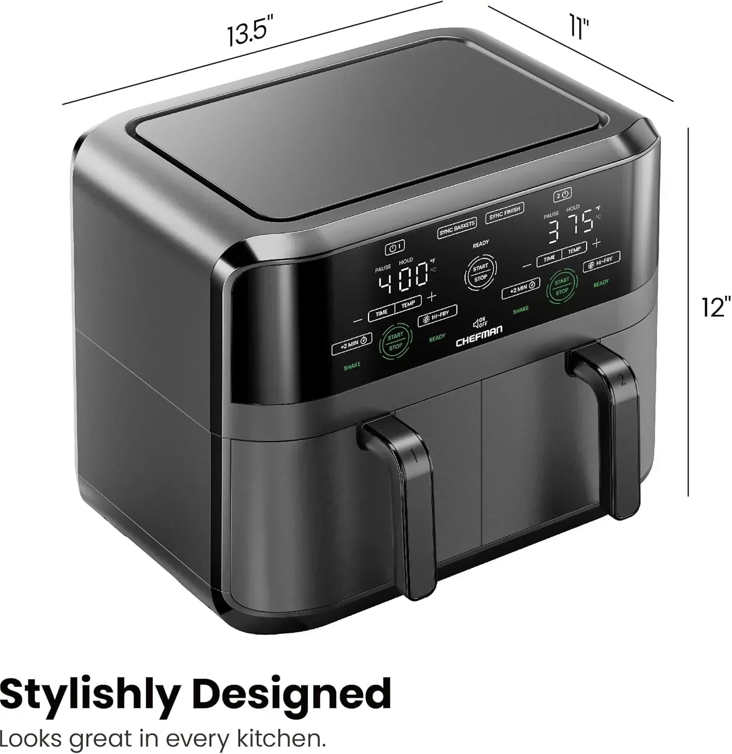 Chefman 6-Quart Dual Basket Air Fryer Digital Touchscreen Smart Sync Finish High-Frying wourant