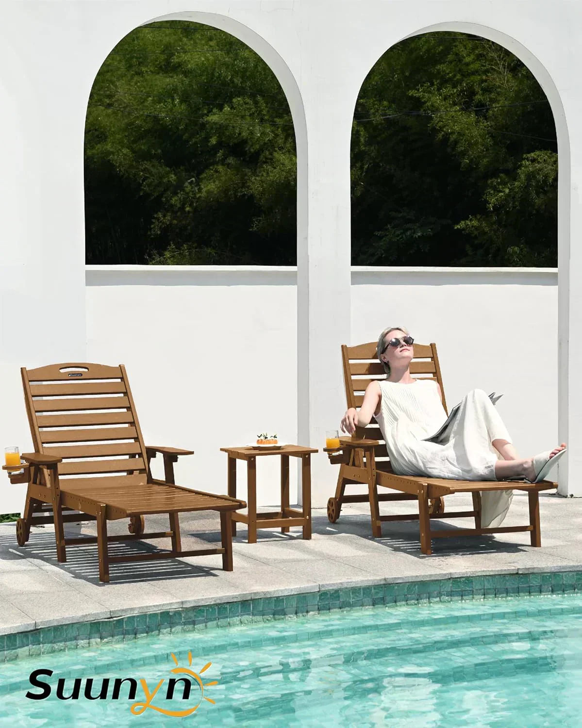 Lounge Chair Outdoor Chaise Lounge HDPE 6-Position Outdoor Chaise Lounge Patio Lounge Chair wourant