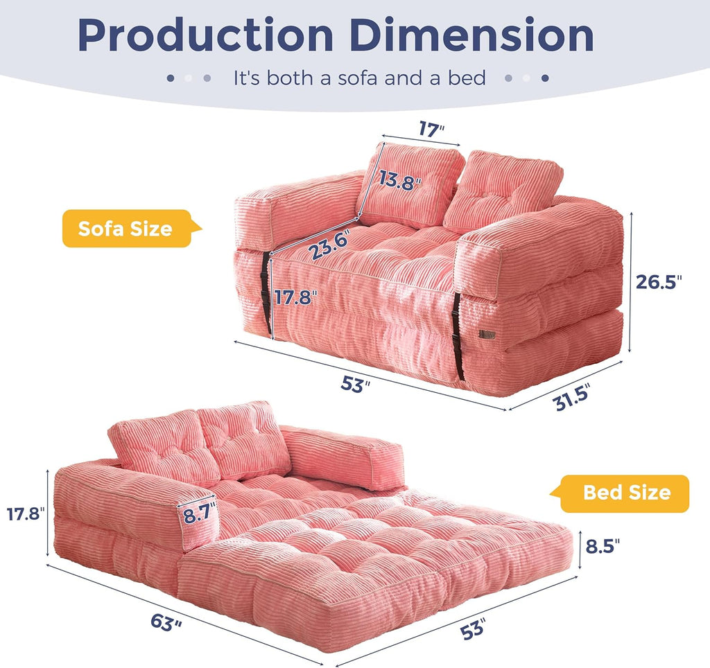 Folding Sofa Bed L-Shaped Convertible Sofa Bed with Armrests and Pillows wourant